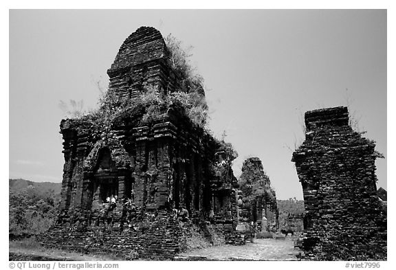 Ruined Champa towers. My Son, Vietnam (black and white)
