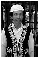 Muslem man from Cham minority village, near Chau Doc. Vietnam (black and white)
