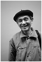 Man wearing the French beret, Hanoi. Vietnam ( black and white)