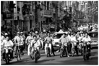Traffic: there are 2 million motorcycles and the number of cars is growing everyday. Ho Chi Minh City, Vietnam (black and white)