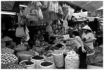 Dried mushroom for sale in the Bin Tay wholesale market in Cholon, district 6. Cholon, Ho Chi Minh City, Vietnam (black and white)