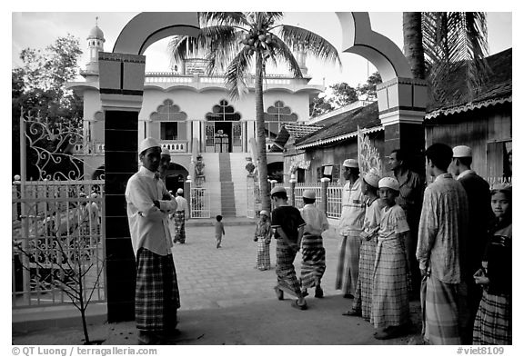 Mosque in Cham minority village. Chau Doc, Vietnam (black and white)