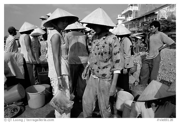 Colorful fish market. Ha Tien, Vietnam (black and white)