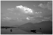 Evening on lagoon. Vietnam (black and white)