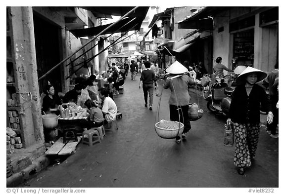 Street scene in the old city. Hanoi, Vietnam (black and white)