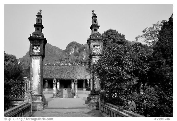 Hoa Lu, medieval site of the early kingdom of Vietnam. Ninh Binh,  Vietnam (black and white)