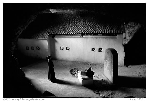 Underground sanctuary near Tam Coc. Ninh Binh,  Vietnam (black and white)