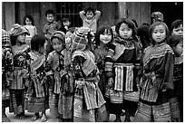 School kids in colorfull everyday dress. Bac Ha, Vietnam (black and white)