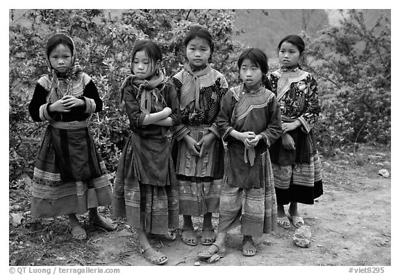Flower Hmong girls. Bac Ha, Vietnam (black and white)