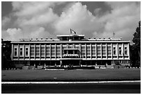 Reunification Palace, the former presidential palace of South Vietnam. Ho Chi Minh City, Vietnam (black and white)