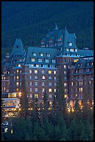 Banff Springs Hotel at dusk. Banff National Park, Canadian Rockies, Alberta, Canada (color)