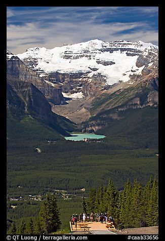 Observation platform, Lake Louise and  Victoria Peak. Banff National Park, Canadian Rockies, Alberta, Canada (color)