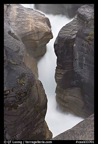 River flowing through narrow slot, Mistaya Canyon. Banff National Park, Canadian Rockies, Alberta, Canada (color)