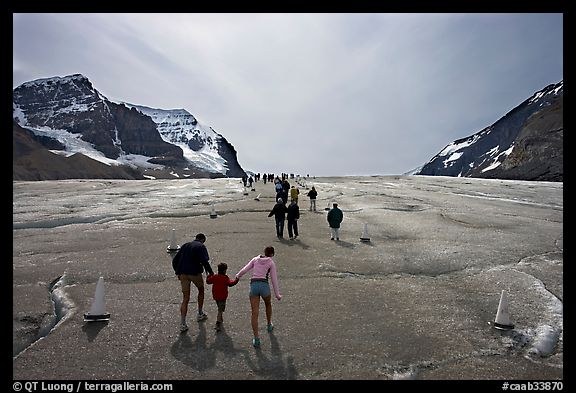 Tourists on Athabasca Glacier, Columbia Icefield. Jasper National Park, Canadian Rockies, Alberta, Canada