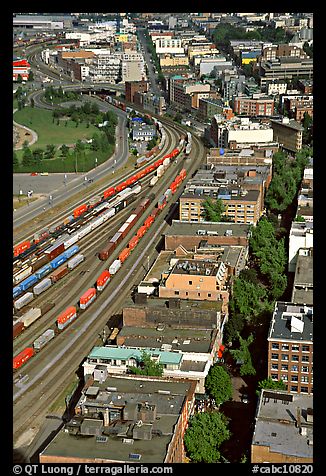 Downtown and railroad from above. Vancouver, British Columbia, Canada