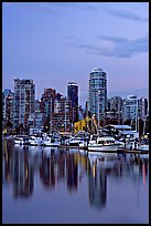 Small boat harbor and skyline at dusk. Vancouver, British Columbia, Canada ( color)