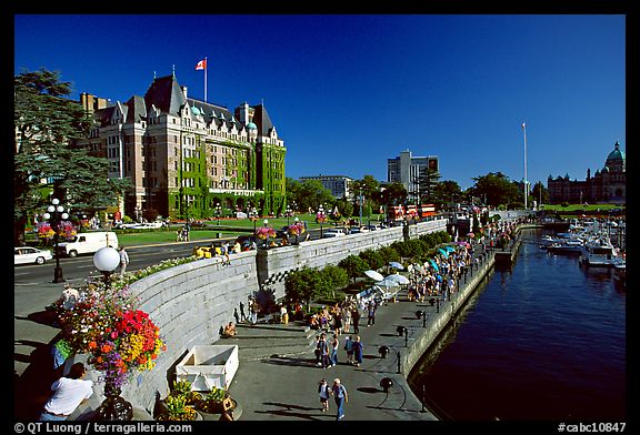 Inner harbor quay and Empress hotel. Victoria, British Columbia, Canada (color)