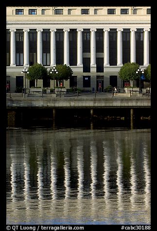 Buildings with columns and reflections. Victoria, British Columbia, Canada
