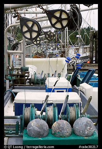 Fishing equipment on boat, Uclulet. Vancouver Island, British Columbia, Canada