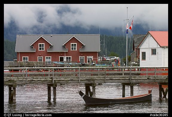 Pier and waterfront buildings, Tofino. Vancouver Island, British Columbia, Canada