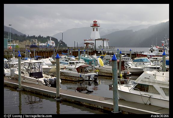 Yachts, harbour and lighthouse, Port Alberni. Vancouver Island, British Columbia, Canada