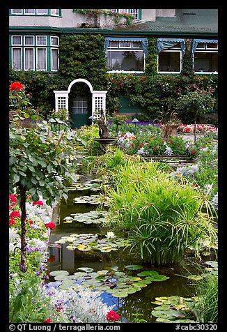 Pond in Italian Garden and Dining Room. Butchart Gardens, Victoria, British Columbia, Canada (color)