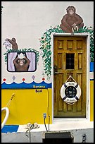 Door of houseboat decorated with a monkey theme. Victoria, British Columbia, Canada ( color)
