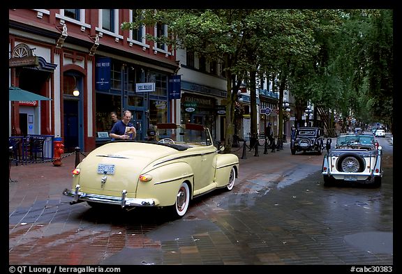 Classic cars in Water Street. Vancouver, British Columbia, Canada