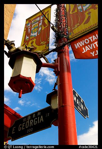 Street names in English and Chinese, Chinatown. Vancouver, British Columbia, Canada (color)