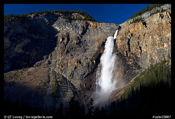 Clif and Takakkaw Falls, one the Canada's highest waterfalls. Yoho National Park, Canadian Rockies, British Columbia, Canada