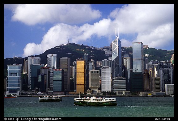 Star ferries and Hong-Kong island across the buy Hong-Kong harbor. Hong-Kong, China (color)