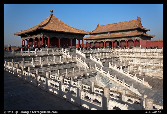 Hall of Middle Harmony and Hall of Preserving Harmony, Forbidden City. Beijing, China (color)