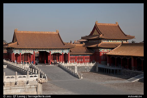 Corner Pavilion and gate, Front Court, Forbidden City. Beijing, China (color)