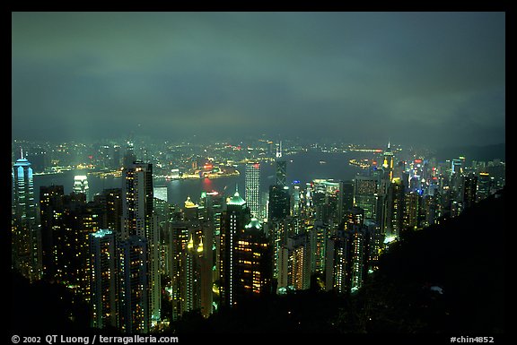 Hong-Kong lights from Victoria Peak at night. Hong-Kong, China