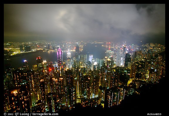 Hong-Kong night citiscape lights from Victoria Peak. Hong-Kong, China (color)