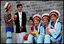 Women wearing traditional Bai dress. Dali, Yunnan, China
