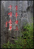 Inscription in Chinese on a limestone wall. Shilin, Yunnan, China