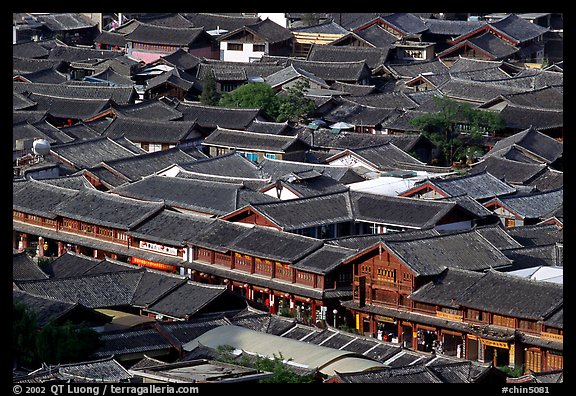 Rooftops of the old town seen from Wangu tower. Lijiang, Yunnan, China
