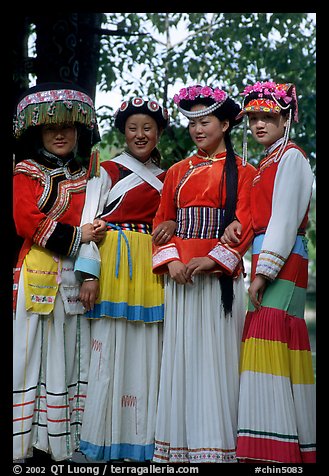 Women wearing Naxi dress. Lijiang, Yunnan, China