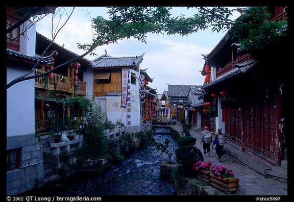 Early morning along a canal. Lijiang, Yunnan, China (color)