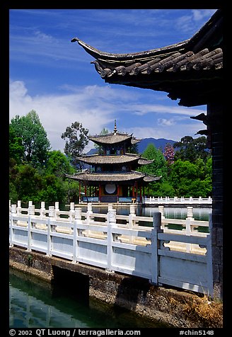 Pavillons in Black Dragon Pool Park. Lijiang, Yunnan, China (color)