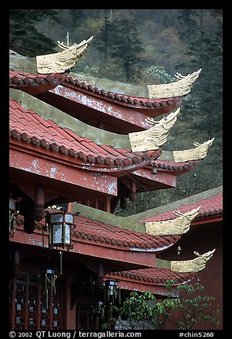 Roof detail of Jieyin Palace. Emei Shan, Sichuan, China (color)