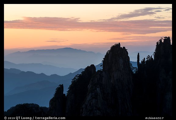 Spires and ridges at sunrise. Huangshan Mountain, China (color)