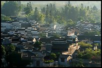 Village from above with morning mist. Xidi Village, Anhui, China