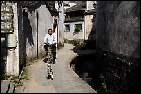 Dog and man on bike. Xidi Village, Anhui, China