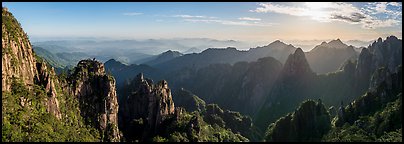 Peculiarly-shaped granite peaks and ridges. Huangshan Mountain, China (Panoramic color)