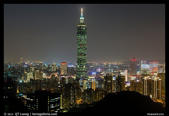 Xinyi district and Taipei 101 at night. Taipei, Taiwan