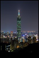 Taipei 101 tower from above at night. Taipei, Taiwan ( color)