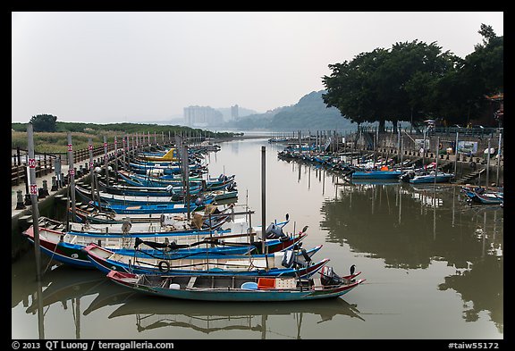 Small boat harbor along Damshui River. Taipei, Taiwan