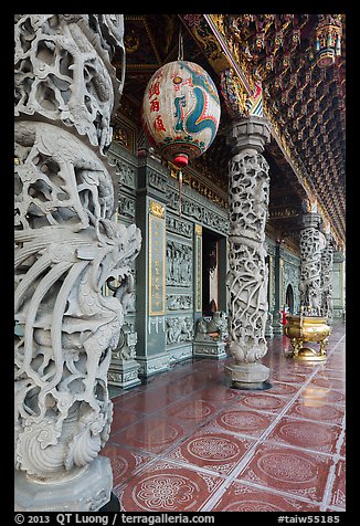 Carved stone pillars, Guandu Temple. Taipei, Taiwan